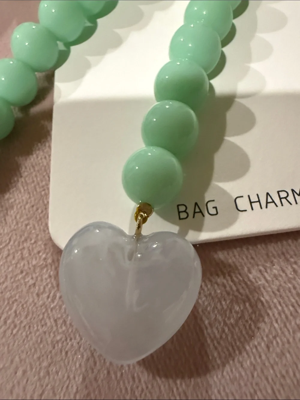 Leith Mint Green Beaded Heart Key & Bag Charm with Gold Hardware
